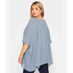 Arna York Collection Womens 14 Dusty Blue Chiffon Kimono Sleeve High Low Blouse‎